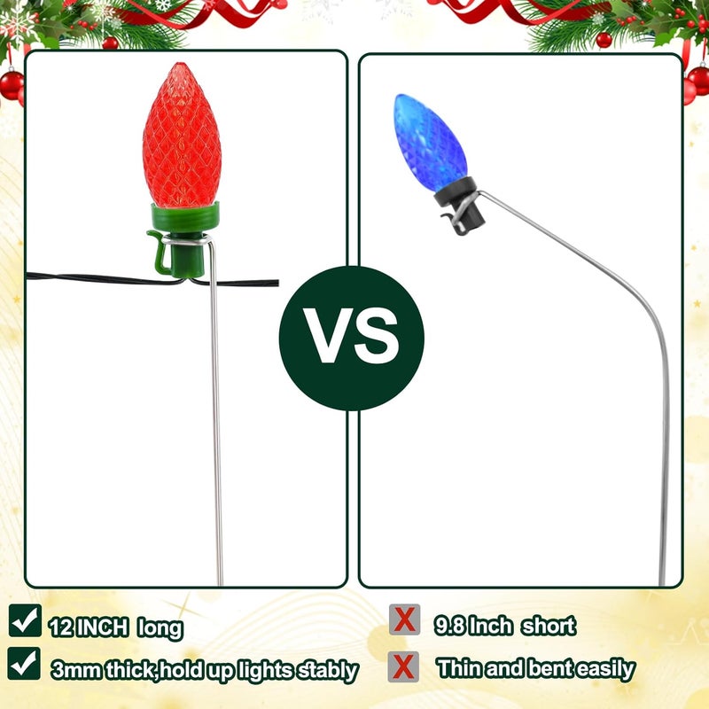 Wenfan 12 Inch Upgraded Metal Christmas Light Stakes 40 Pcs Christmas Yard Lights Stakes Universal Lawn Holiday Light Stake for C7 C9 String Lights Ground Stakes for Xmas Lights on Garden Driveway Pathway - Image 4